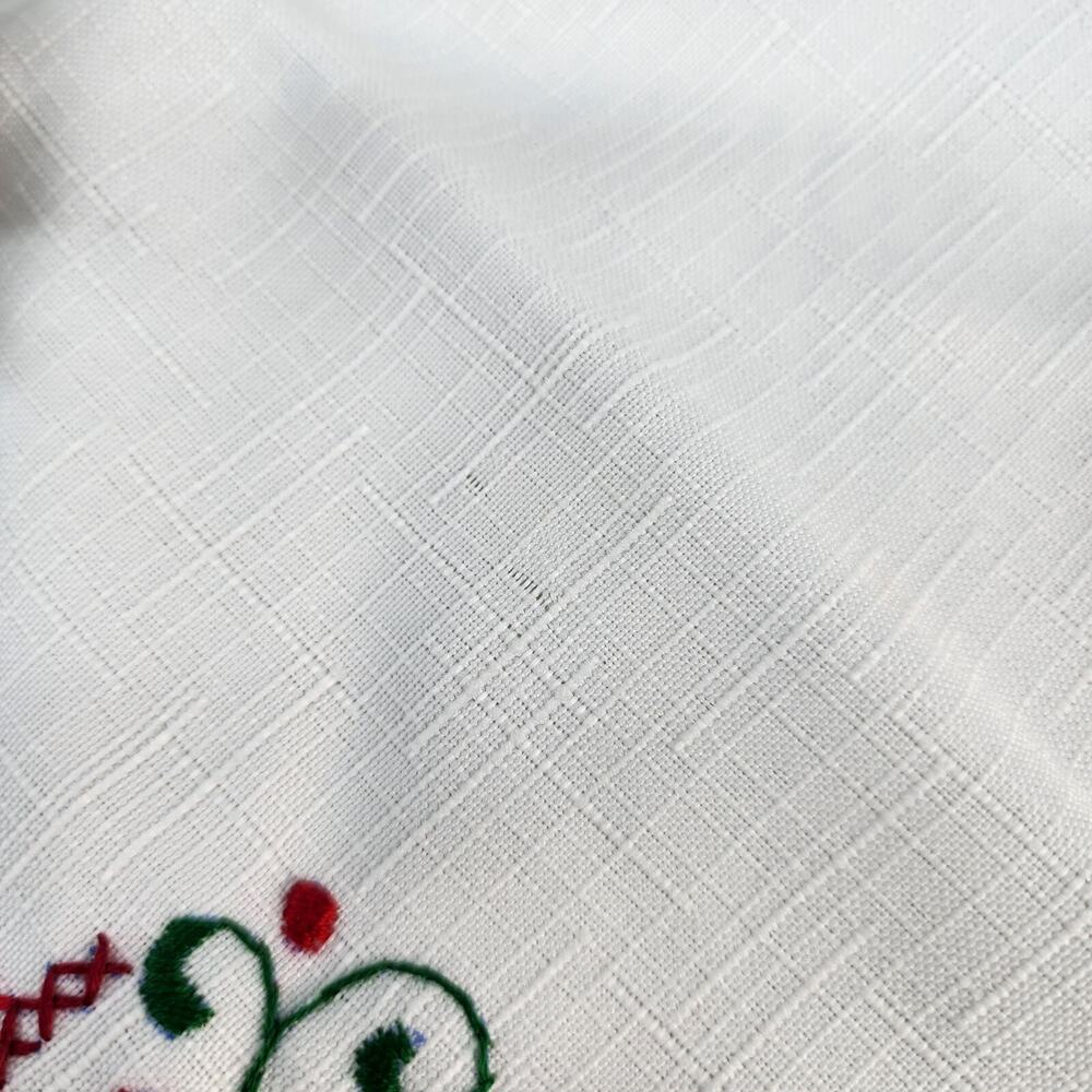 Vintage Christmas Linen Napkins Set o 6 Metal Rings Lace Cross Stitch Poinsettia - Picture 9 of 15